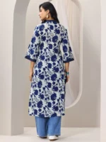 Indigo Printed Cotton Straight Kurta - Image 3