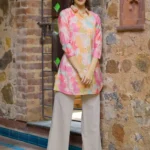 Pink Printed Silk Blend Straight Kurti