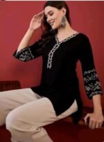Short Kurti for Women | Indian Women's Tunics Tops | Rayon Top with 3/4 Designer Sleeves | Kurta Shirt Top for Ladies - Image 4