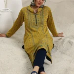 Mustard Woven Design Wool Straight Kurta