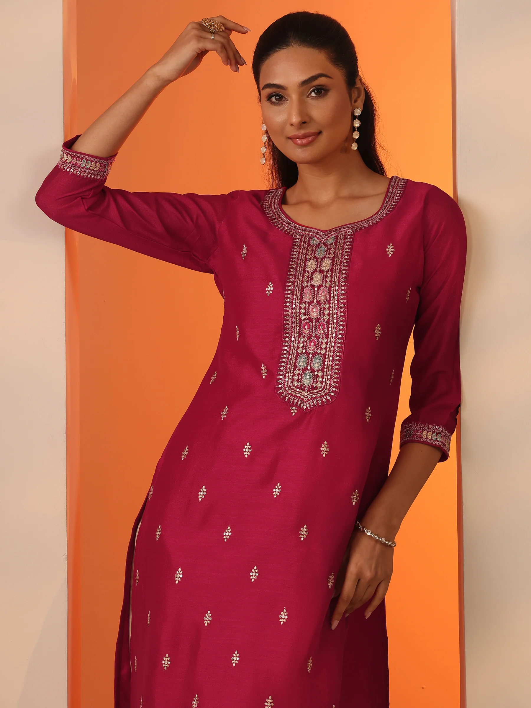 58267_5Main_50acb2bc-58b1-4bc0-a5e2-6717f9ab37bf.webp Pink Embroidered Silk Blend Straight Kurta - Image 1
