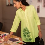 Lime Printed Cotton Blend Straight Short Kurti