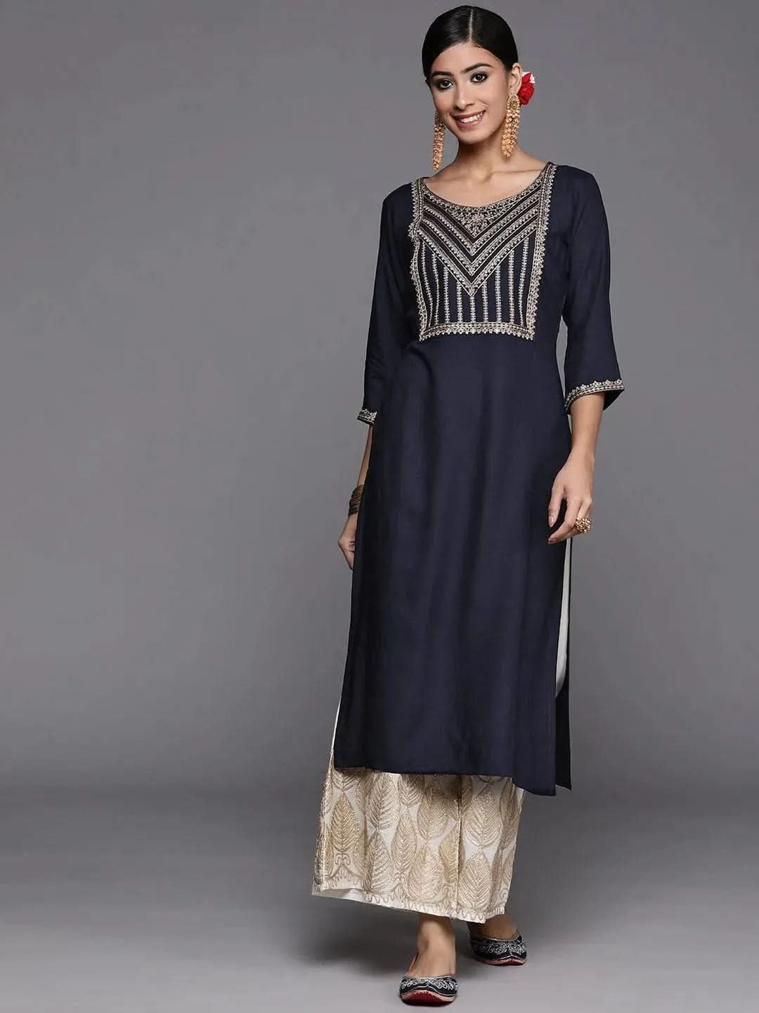 navy-blue-yoke-design-rayon-straight-kurta-libas-1-27530995204246.jpg Navy Blue Yoke Design Rayon Straight Kurta - Image 1